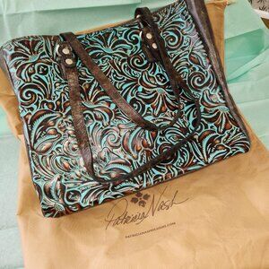 Patricia Nash Solaro Turquois Tooled Leather Tote